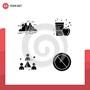 4 Thematic Vector Solid Glyphs and Editable Symbols of nature, juice, mountain, apple juice, headcount