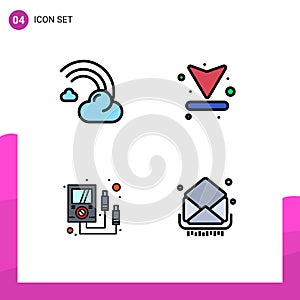 4 Universal Filledline Flat Color Signs Symbols of cloud, ammeter, line, arrows, meter