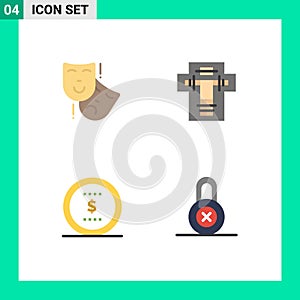 4 Universal Flat Icon Signs Symbols of acting, business, theater, decapitate, dollar