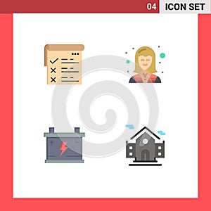 4 Universal Flat Icon Signs Symbols of checklist, acumulator, qa, female, power