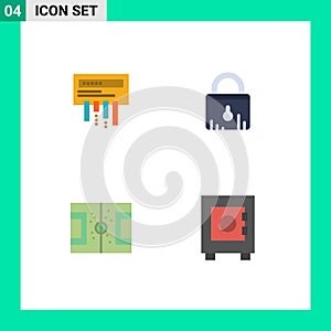 4 Universal Flat Icon Signs Symbols of receiver, football, radio, ecommerce, pitch