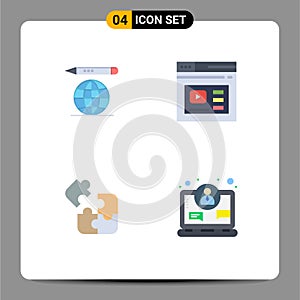 4 Universal Flat Icon Signs Symbols of world, puzzle, internet, website, solution