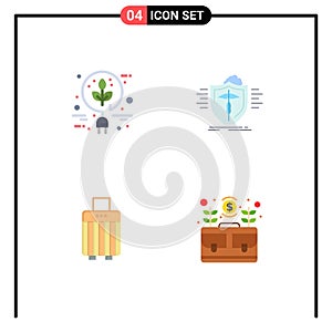 4 Universal Flat Icons Set for Web and Mobile Applications bio, bag, green, medical, handbag