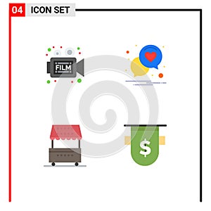 4 Universal Flat Icons Set for Web and Mobile Applications camera, cooking, retro, heart, food