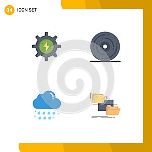 4 Universal Flat Icons Set for Web and Mobile Applications gear, cloud, power, happy, rain