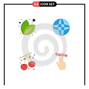 4 Universal Flat Icons Set for Web and Mobile Applications leaf, gestures, globe, berry, mobile