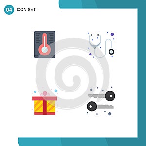 4 Universal Flat Icons Set for Web and Mobile Applications temperature, love, hospital, gift, keys