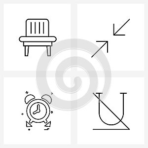 4 Universal Icons Pixel Perfect Symbols of armchair; alarm; house; retract; clock