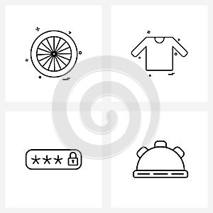 4 Universal Icons Pixel Perfect Symbols of wheel, protection, car, shirt, engineering