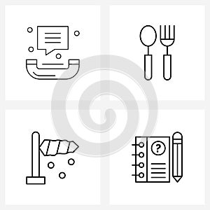 4 Universal Line Icon Pixel Perfect Symbols of call, crime detection book, fork, airflow