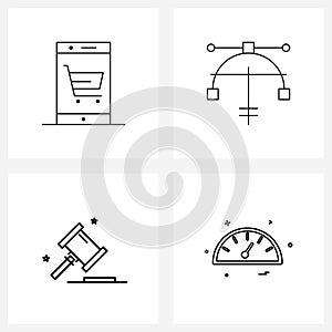 4 Universal Line Icon Pixel Perfect Symbols of online, hammer, cyber, graphic, protection