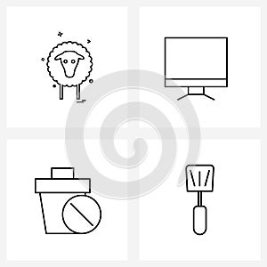 4 Universal Line Icons for Web and Mobile animal, delete, pet, screen, trash