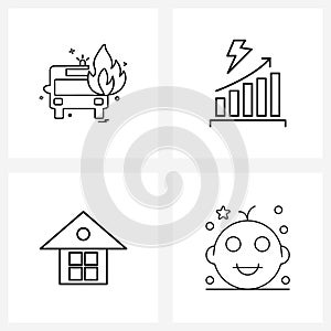 4 Universal Line Icons for Web and Mobile fire; home; flame; electricity; boy