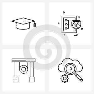 4 Universal Line Icons for Web and Mobile graduation cap, china, cyber security, share, Chinese new year