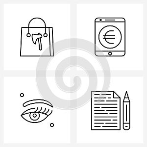 4 Universal Line Icons for Web and Mobile shopping bag, reminded, online banking, cosmetics, school