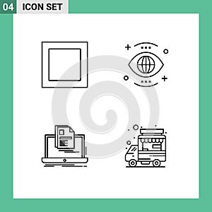 4 Universal Line Signs Symbols of layout, report, global, vision, resume
