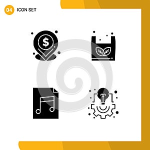 4 Universal Solid Glyphs Set for Web and Mobile Applications dollar, file, bag, shopping, creative