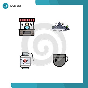 4 User Interface Filledline Flat Color Pack of modern Signs and Symbols of advertising, mountain, commerce, nature, acumulator