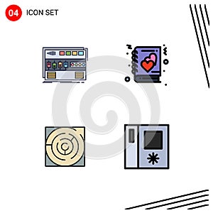 4 User Interface Filledline Flat Color Pack of modern Signs and Symbols of audio, maze, rackmount, love, labyrinth