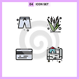 4 User Interface Filledline Flat Color Pack of modern Signs and Symbols of beach, credit card, corn, farming, estate