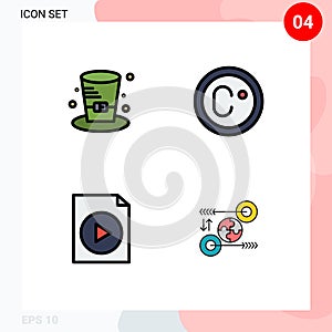 4 User Interface Filledline Flat Color Pack of modern Signs and Symbols of cap, video, canada, measure, business