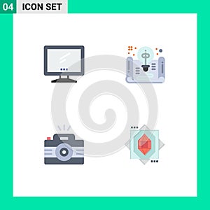 4 User Interface Flat Icon Pack of modern Signs and Symbols of computer, idea, imac, document, photography