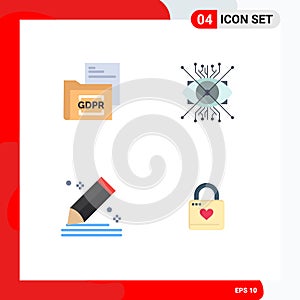 4 User Interface Flat Icon Pack of modern Signs and Symbols of data, lens, folder, augmentation, draw