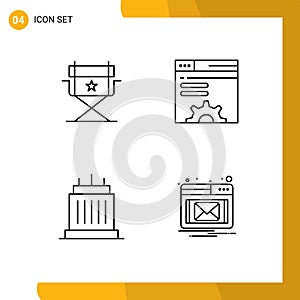 4 User Interface Line Pack of modern Signs and Symbols of chair, landmarks, data, web brower, real