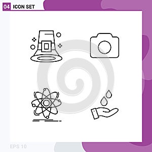 4 User Interface Line Pack of modern Signs and Symbols of event, atom, hat, image, chemistry