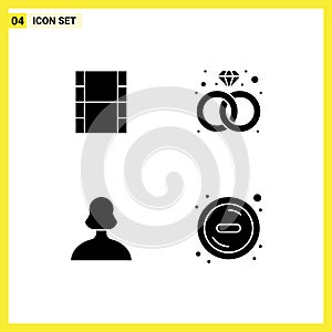 4 User Interface Solid Glyph Pack of modern Signs and Symbols of video, user, diamond, avatar, minus