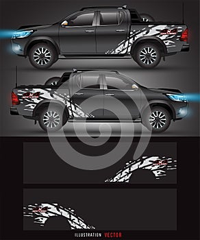 4 wheel drive truck and car graphic vector. abstract lines with black background design for vehicle vinyl wrap