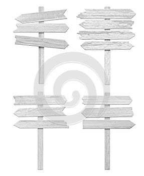 4 white wood arrow sign isolated on white background.