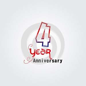 4 years anniversary celebration logotype. anniversary logo with red and blue color isolated on gray background, vector design for