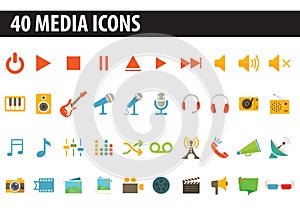 40 Basic Media Icons flat