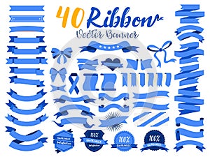 40 Blue Ribbon vector illustration with flat design. Included the graphic element as retro badge, guarantee label, sale tag, disco