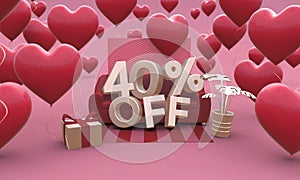40 Forty percent off - Valentines Day Sale 3D illustration.