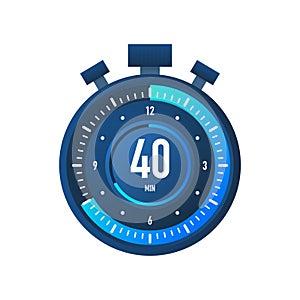 The 40 minutes, stopwatch vector icon. Stopwatch icon in flat style on a white background. Vector stock illustration.