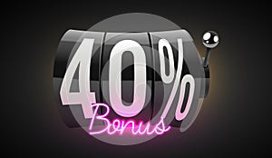 40 percent bonus. Black slot machine wins the jackpot. 777. Big win concept. Casino jackpot.