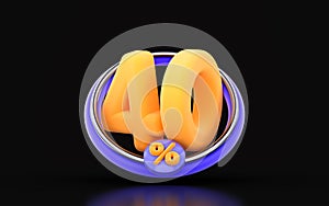 40 percent discount in ring circle on dark background 3d render concept