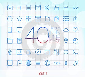 40 Trendy Thin Icons Set 1