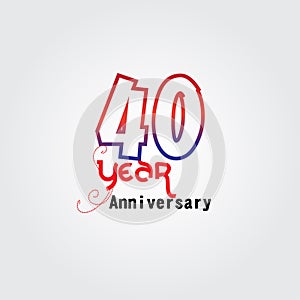 40 years anniversary celebration logotype. anniversary logo with red and blue color isolated on gray background, vector design for