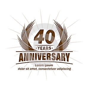 40 years anniversary. Elegant anniversary design. 40th years logo.