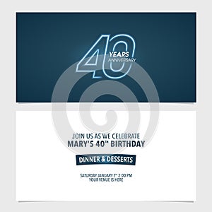 40 years anniversary invitation vector illustration. Template design element for 40th birthday