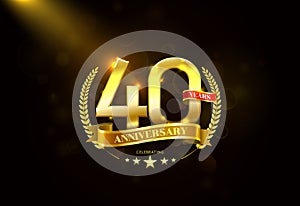 40 Years Anniversary with laurel wreath Golden Ribbon