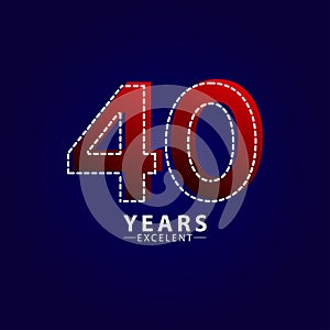 40 Years Excellent Anniversary Celebration Red Dash Line Vector Template Design Illustration
