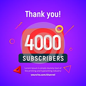 4000 followers vector post 4k celebration. Four thousand subscribers followers thank you congratulation