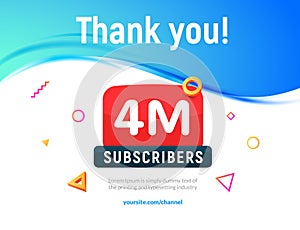 4000000 followers vector post 4m celebration. Four millions subscribers followers thank you congratulation