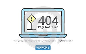 404 concept error line icon. Page not found error on blue laptop. Trendy line style vector illustration. Page is lost template