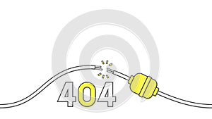 404 error page design concept. Damaged electric cable. Vector illustration.