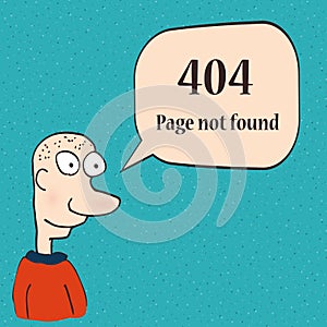 404 error page. Funny 404 error symbol with cartoon character of man.